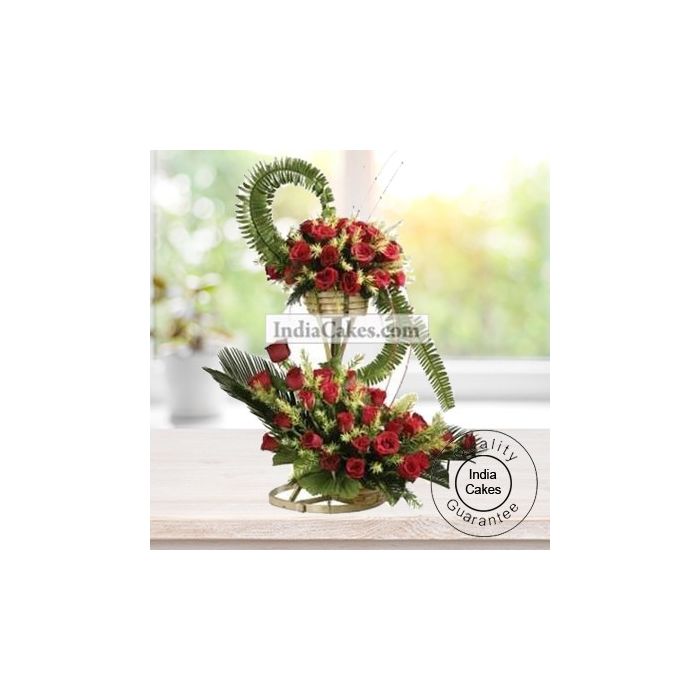 Two Tier Arrangement of 100 Red Roses Two Tier Arrangement of 100 Red Roses