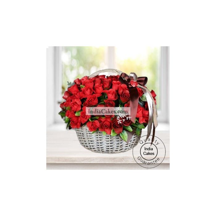 White Basket Of 100 Red Roses White Basket Of 100 Red Roses