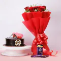 Eggless Chocolate Cake with 8 Red Roses and 5 Chocolates thumbnail