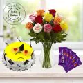 Half Kg Pineapple Cake-6 Mix Roses Bunch-5 Chocolates thumbnail
