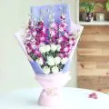 Soulful 6 Purple Orchids with 10 White Roses Bouquet thumbnail