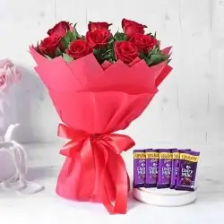 6 Red Roses Bouquet with Chocolates